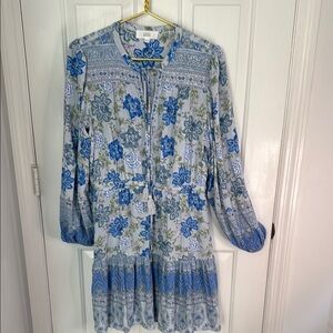 Lucky Brand Blue and White Long Sleeve Dress